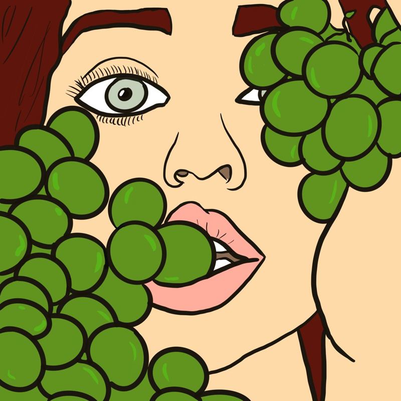 Ilustración: mujer entre uvas